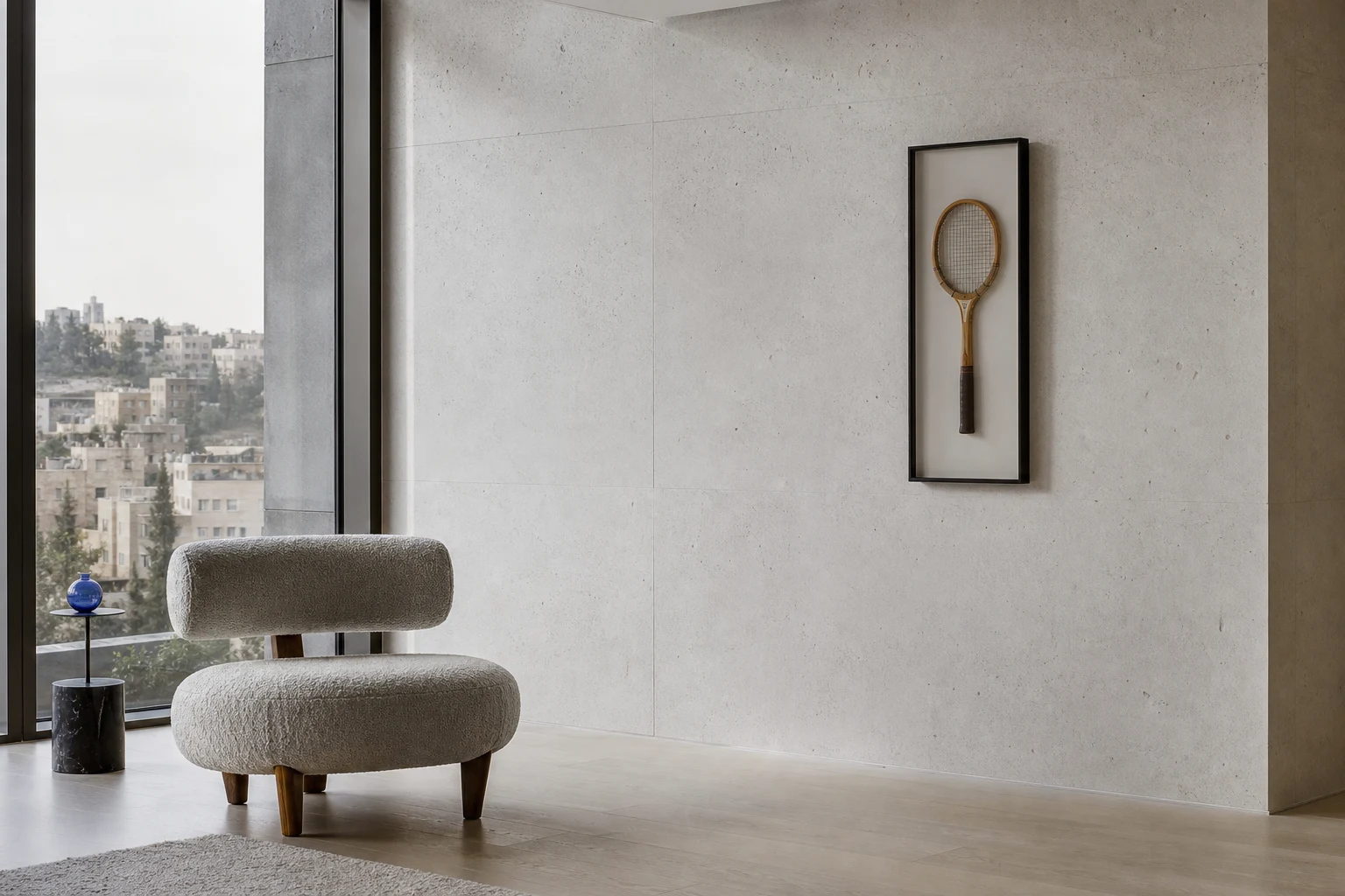 The Solo displaying a racket in a minimal living room